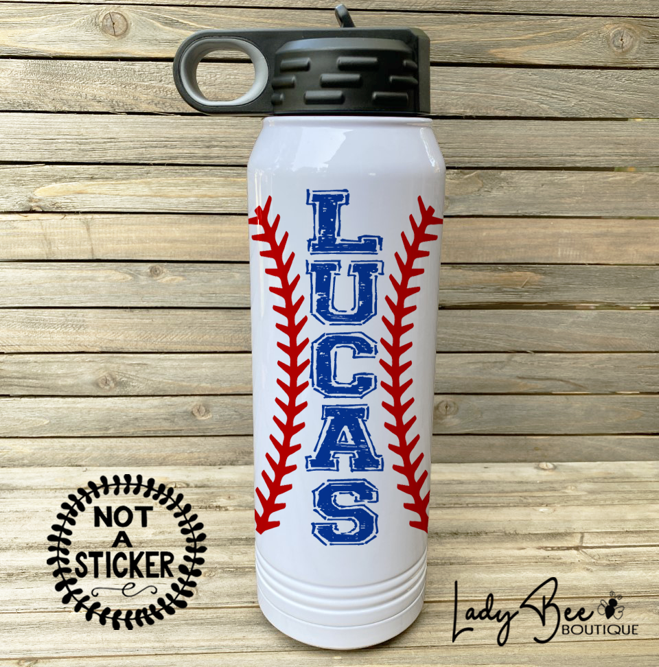 Baseball Watter Bottle, Personalized Sports Bottle with Straw