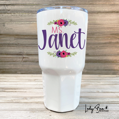 Personalized Teacher Tumbler: Purple and Pink