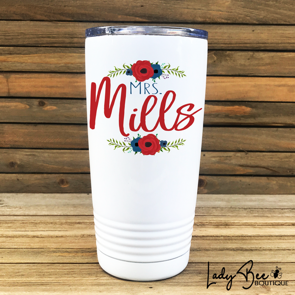 Personalized Teacher Tumbler: Red and Navy - LadyBee Boutique Mugs