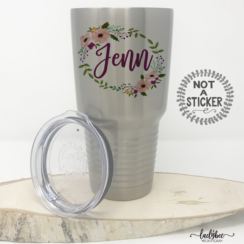 Personalized Tumbler with Flowers - LadyBee Boutique Mugs