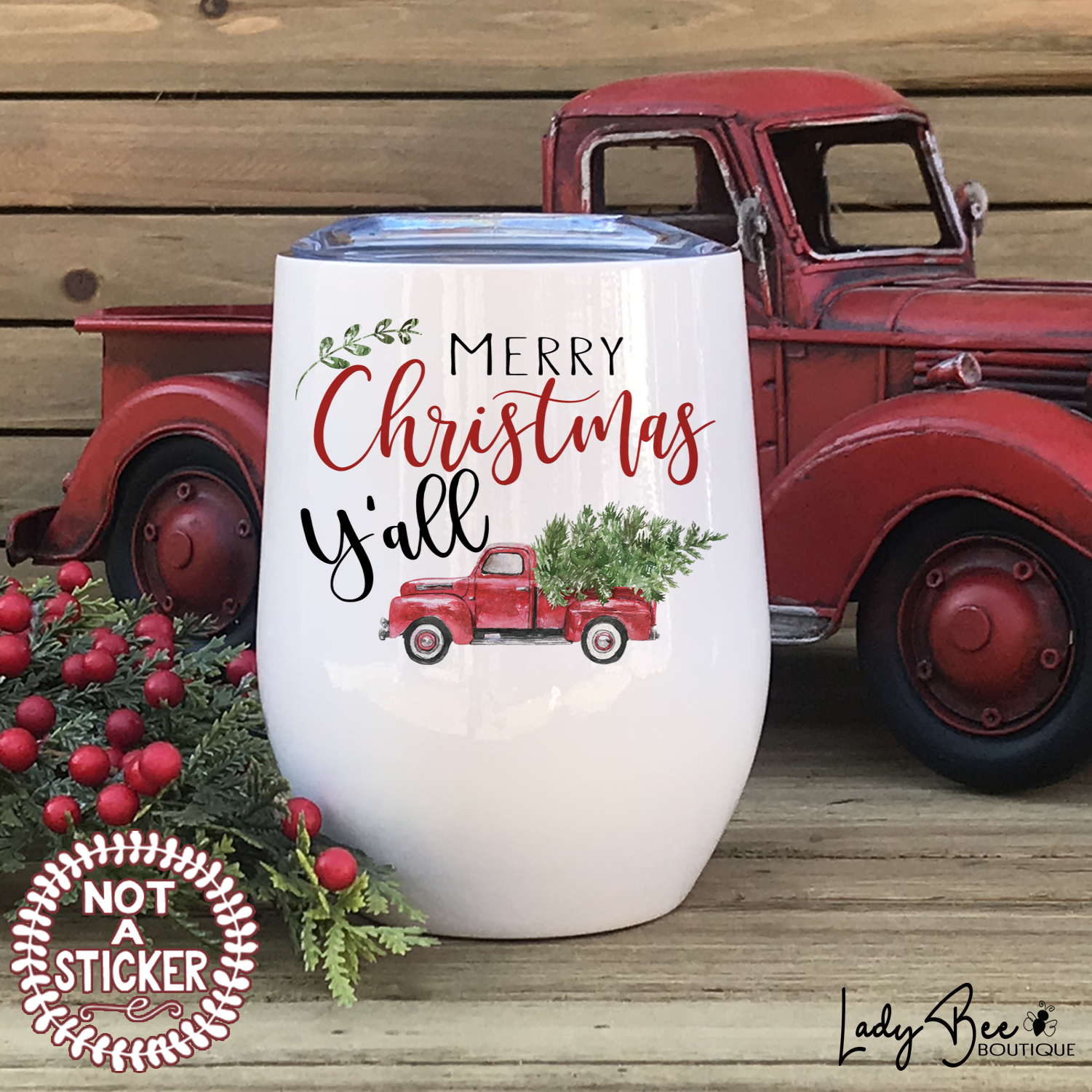 Merry Christmas Y'all, Wine Tumbler - LadyBee Boutique Mugs